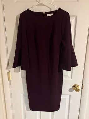 Calvin Klein Deep Plum Bell Sleeve Sheath Dress